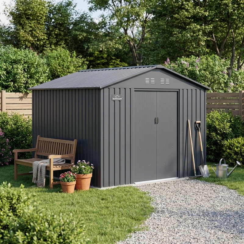 Abri 10,85m² métal FIRST anthracite + Kit d'ancrage X-METAL