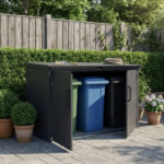 Abri 3 poubelles en acier galvanisé Kosto monopente gris foncé + kit d'ancrage - X-Métal
