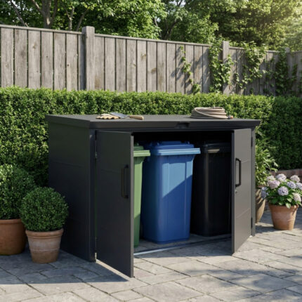 Abri 3 poubelles en acier galvanisé Kosto monopente gris foncé + kit d'ancrage - X-Métal