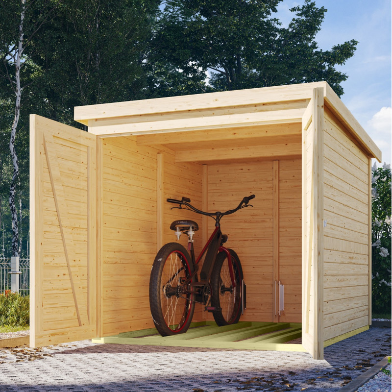 Abri à vélos en bois brut 3,4m² - pour 3 vélos - Karibu