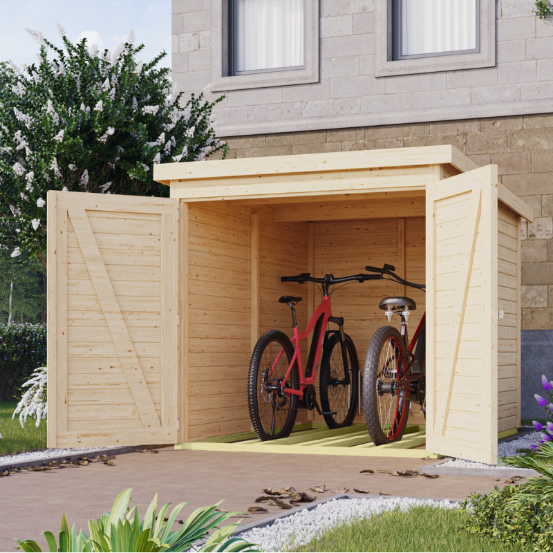 Abri à vélos en bois brut 3,4m² - pour 3 vélos - Karibu Abri à vélos en bois brut 3,4m² - pour 3 vélos - Karibu