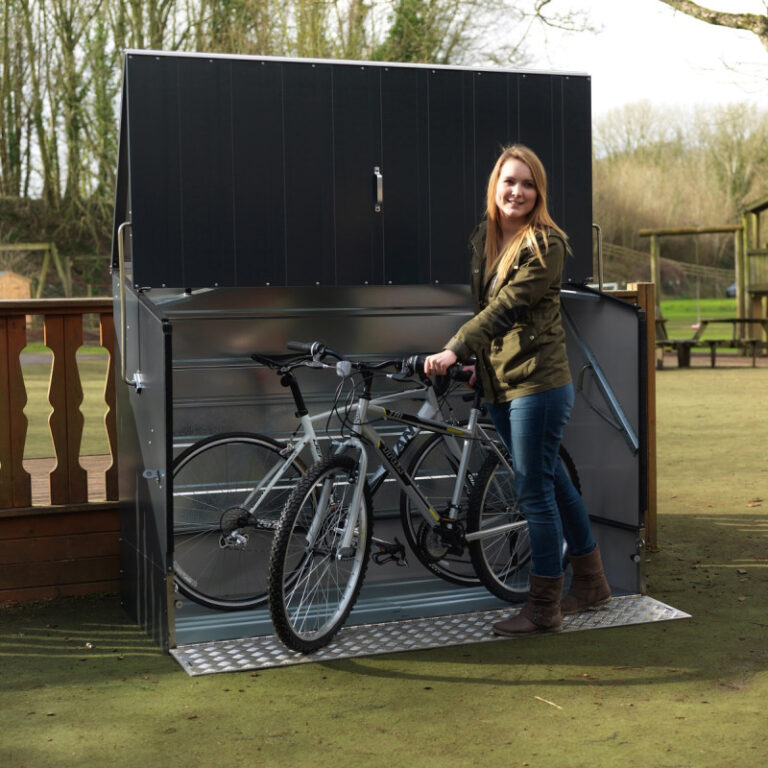 Abri à vélos en métal gris anthracite 1,74m² avec rampe et kit d'ancrage - TRIMETALS