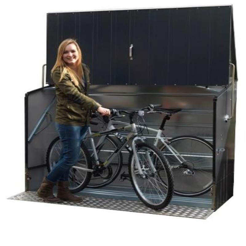 Abri à vélos en métal gris anthracite 1,74m² avec rampe et kit d'ancrage - TRIMETALS