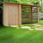 Abri bûches avec espace fermé en bois brut 344x130cm – panneaux 19mm – Timbela