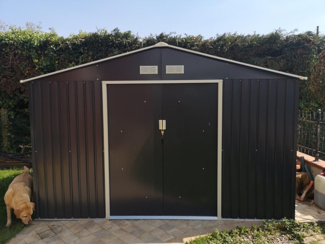 Abri de jardin 10,85m² métal PLUS anthracite + Kit d'ancrage X-METAL