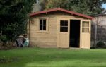 Abri de jardin 12m² PLUS en bois 40mm traité teinté marron Gardy Shelter