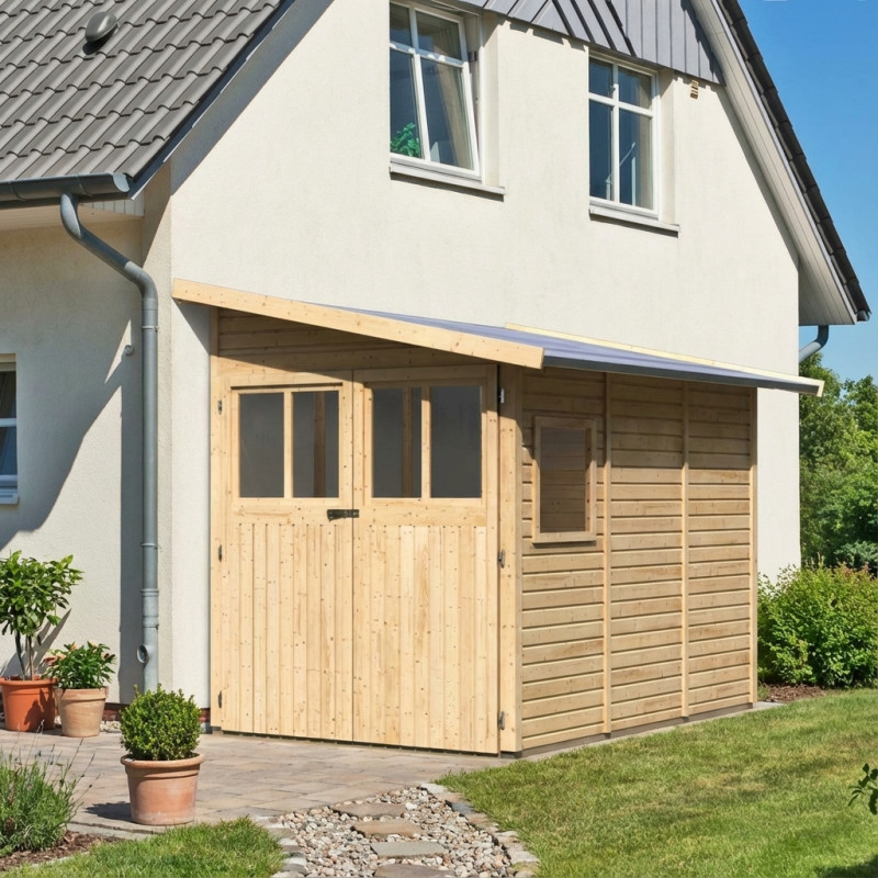 Abri de jardin adossé en bois certifié 4,85m² Juist 3 - Karibu Abri de jardin adossé en bois certifié 4,85m² Juist 3 - Karibu