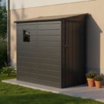 Abri de jardin adossé en résine anthracite 2,09m² + kit de fondation - JOBU