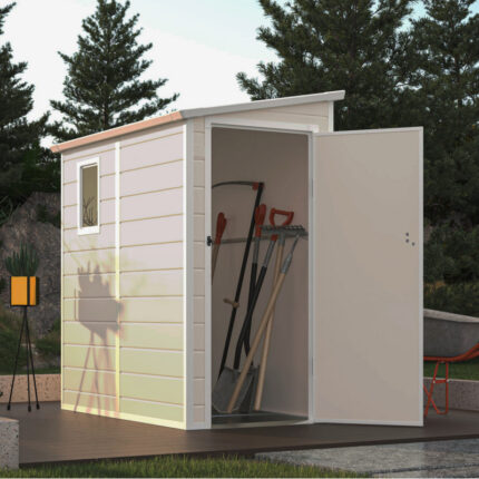 Abri de jardin adossé en résine beige 2,09m² + kit de fondation - Jôbu