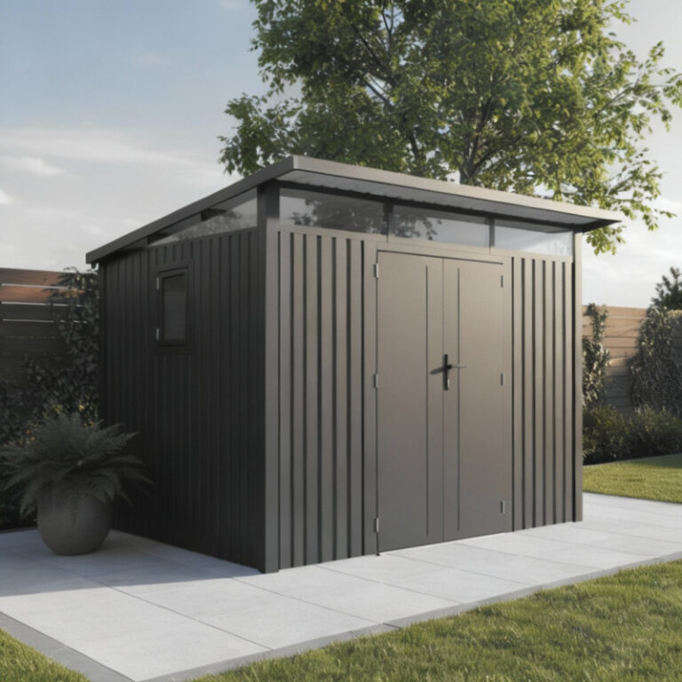 Abri de jardin en acier galvanisé Kosto monopente gris foncé 5,71m² + kit d'ancrage - X-Métal