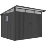 Abri de jardin en acier galvanisé Kosto monopente gris foncé 5,71m² + kit d'ancrage - X-Métal