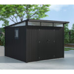 Abri de jardin en acier galvanisé Kosto monopente gris foncé 7,56m² + kit d'ancrage - X-Métal