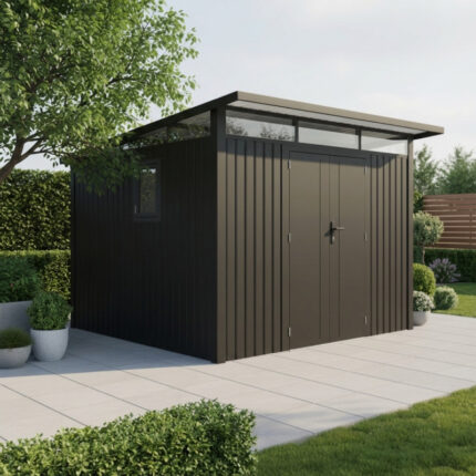 Abri de jardin en acier galvanisé Kosto monopente gris foncé 7,56m² + kit d'ancrage - X-Métal