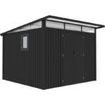 Abri de jardin en acier galvanisé Kosto monopente gris foncé 7,56m² + kit d'ancrage - X-Métal