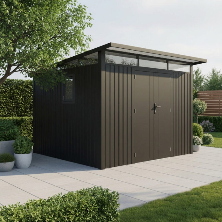 Abri de jardin en acier galvanisé Kosto monopente gris foncé 7,56m² + kit d'ancrage - X-Métal