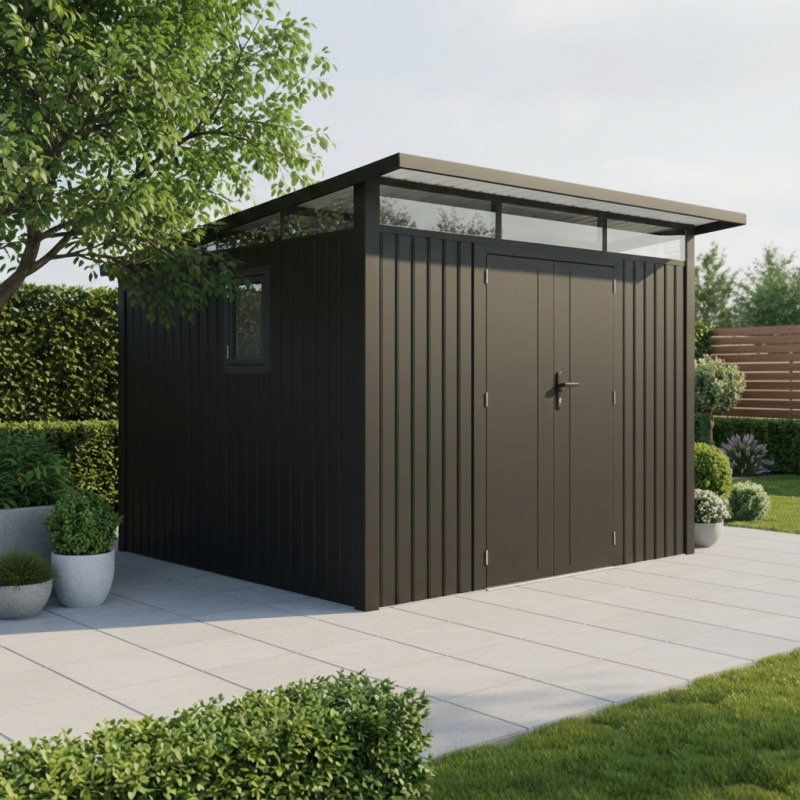Abri de jardin en acier galvanisé Kosto monopente gris foncé 7,56m² + kit d'ancrage - X-Métal Abri de jardin en acier galvanisé Kosto monopente gris foncé 7,56m² + kit d'ancrage - X-Métal