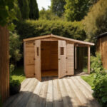 Abri de jardin en bois brut 4,08m² + bûcher 2,08m² + plancher - Habrita