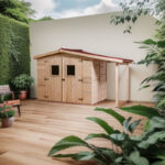 Abri de jardin en bois brut 4,08m² + bûcher 2,08m² + plancher - Habrita