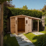 Abri de jardin en bois brut 4,08m² + bûcher 2,08m² + plancher - Habrita