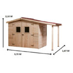 Abri de jardin en bois brut 4,08m² + bûcher 2,08m² + plancher - Habrita