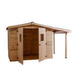 Abri de jardin en bois brut 4,08m² + bûcher 2,08m² + plancher - Habrita