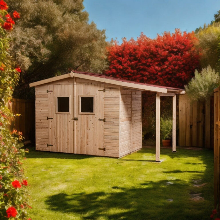 Abri de jardin en bois brut 4,08m² + bûcher 2,08m² + plancher - Habrita