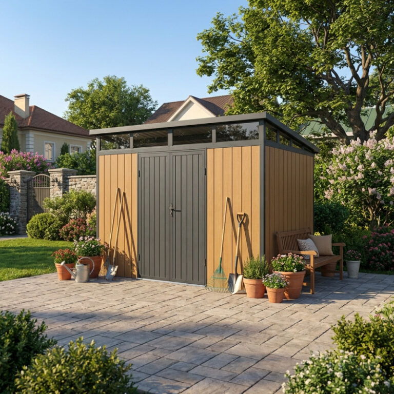 Abri de jardin en bois composite 19,2mm aspect bois 7,71m² GORDON skylight - Woodlife Garden