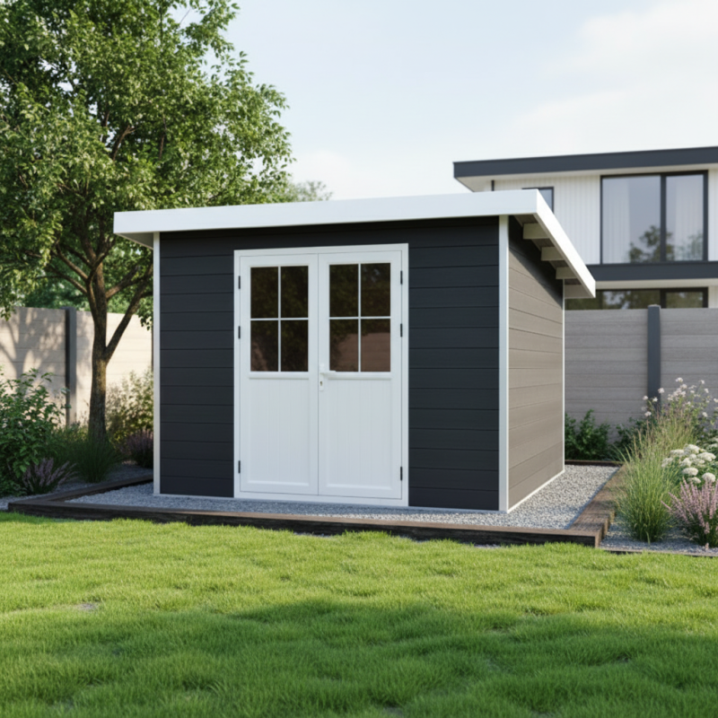 Abri de jardin en bois composite 28mm anthracite 4,41m² PREMIUM toit plat - Woodlife Garden Abri de jardin en bois composite 28mm anthracite 4,41m² PREMIUM toit plat - Woodlife Garden