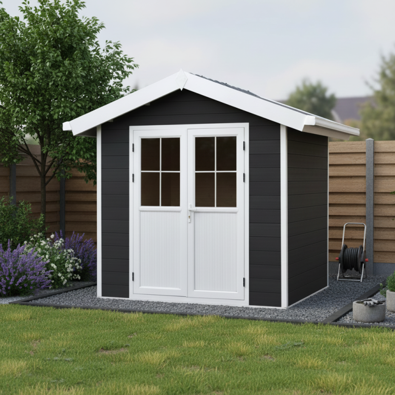 Abri de jardin en bois composite 28mm anthracite 4,77m² PREMIUM - Woodlife Garden Abri de jardin en bois composite 28mm anthracite 4,77m² PREMIUM - Woodlife Garden