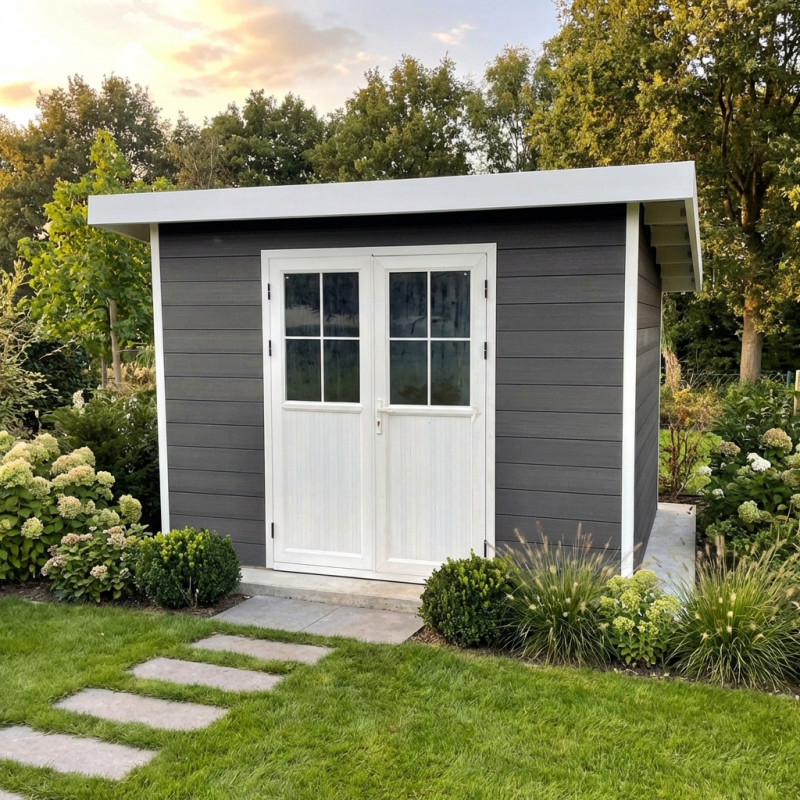 Abri de jardin en bois composite 28mm anthracite 9m² PREMIUM toit plat - Woodlife Garden Abri de jardin en bois composite 28mm anthracite 9m² PREMIUM toit plat - Woodlife Garden