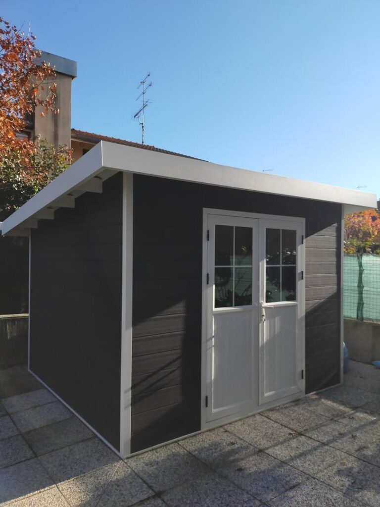 Abri de jardin en bois composite 28mm anthracite 9m² PREMIUM toit plat - Woodlife Garden