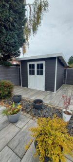 Abri de jardin en bois composite 28mm anthracite 9m² PREMIUM toit plat - Woodlife Garden