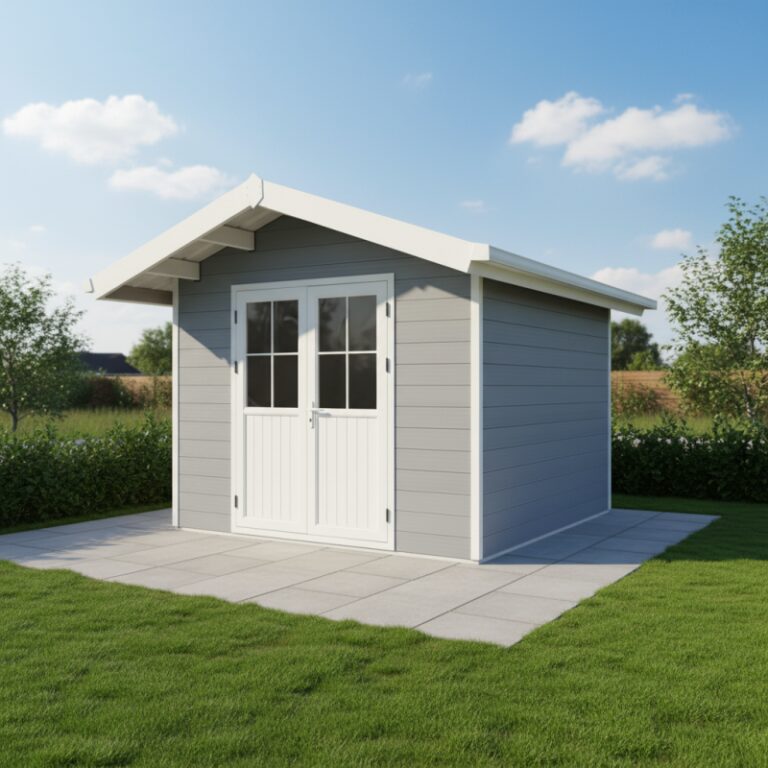 Abri de jardin en bois composite 28mm gris clair 7,78m² PREMIUM - Woodlife Garden