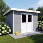 Abri de jardin en bois composite 28mm gris clair 9m² PREMIUM toit plat - Woodlife Garden
