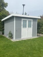 Abri de jardin en bois composite 28mm gris clair 9m² PREMIUM toit plat - Woodlife Garden
