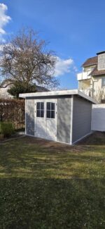 Abri de jardin en bois composite 28mm gris clair 9m² PREMIUM toit plat - Woodlife Garden