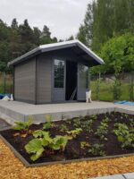 Abri de jardin en bois composite 28mm gris foncé 9m² double porte alu et double vitrage - Woodlife Garden