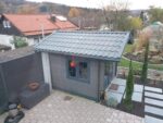 Abri de jardin en bois composite 28mm gris foncé 9m² double porte alu et double vitrage - Woodlife Garden