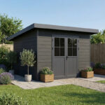 Abri de jardin en bois composite 28mm gris foncé et armature anthracite 9m² PREMIUM toit plat - Woodlife Garden