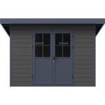 Abri de jardin en bois composite 28mm gris foncé et armature anthracite 9m² PREMIUM toit plat - Woodlife Garden