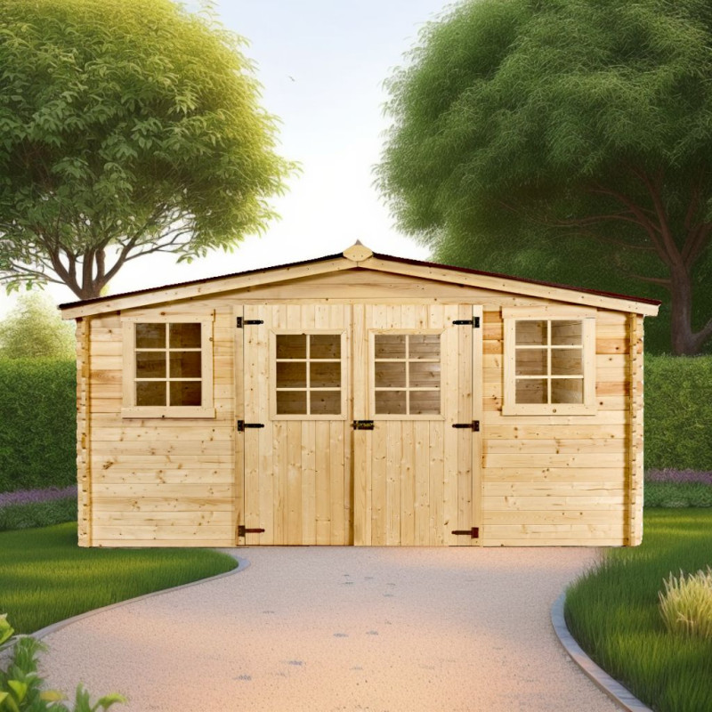 Abri de jardin en bois massif 20m² – madriers 28mm - Habrita Abri de jardin en bois massif 20m² – madriers 28mm - Habrita