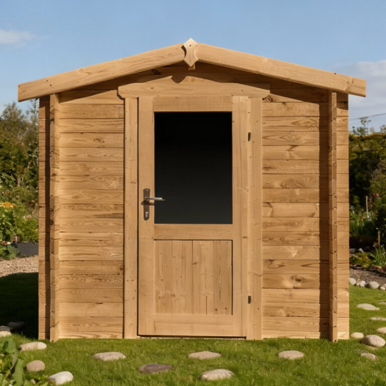 Abri de jardin en bois massif 4m² PRIMO - madriers 28mm traité teinté marron Gardy Shelter