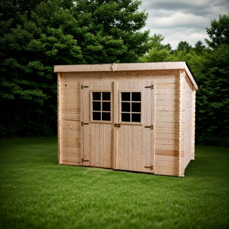 Abri de jardin en bois massif 6,04m² monopente – madriers 20mm – toiture Onduline – Habrita