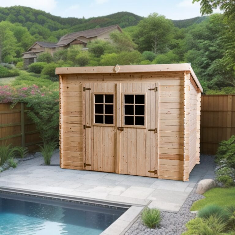 Abri de jardin en bois massif 6,04m² monopente – madriers 20mm – toiture Onduline – Habrita
