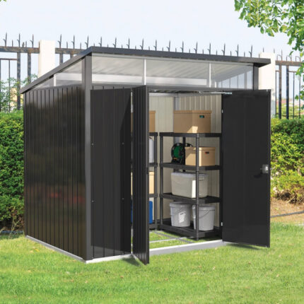 Abri de jardin en métal anthracite 5,22m² + kit d'ancrage + kit de fondation DURAMAX