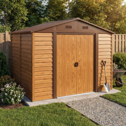 Abri de jardin en métal aspect bois 4,6m² + kit d'ancrage - X-METAL