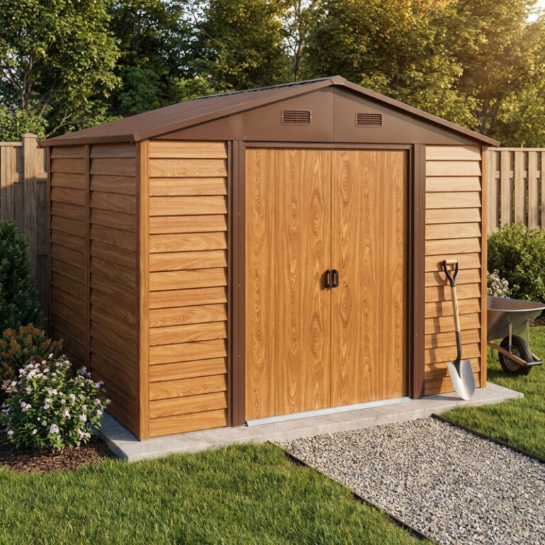 Abri de jardin en métal aspect bois 4,6m² + kit d'ancrage - X-METAL