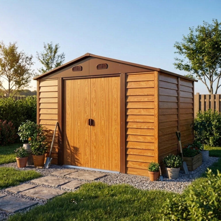 Abri de jardin en métal aspect bois 6,62m² + kit d'ancrage - X-METAL