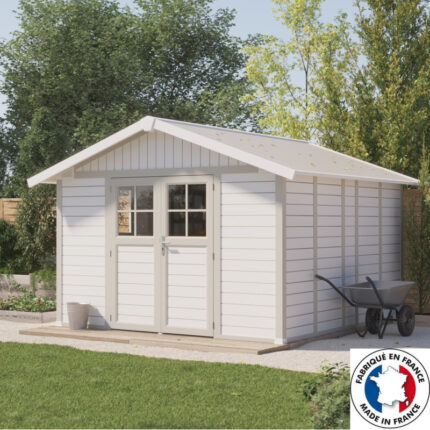 Abri de jardin en PVC 11,2m² DECO blanc et gris vert Grosfillex + kit ancrage offert