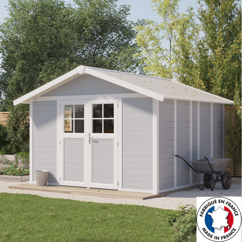 Abri de jardin en PVC 11,2m² DECO gris clair et blanc Grosfillex + Kit ancrage offert